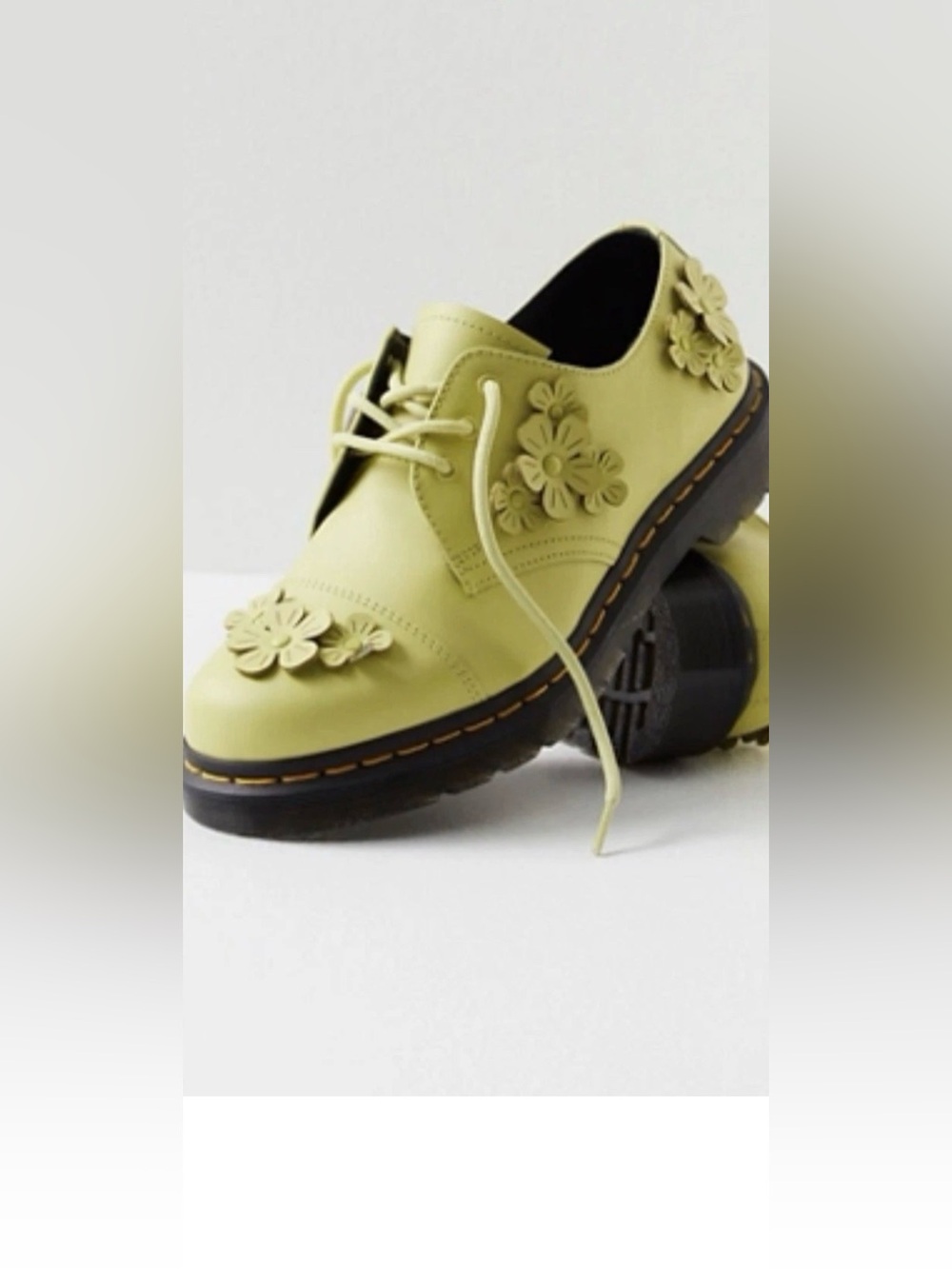 DR MARTENS 1461 FLOWER Appliqué Leather Oxford Shoes Lime Green floral size 6 US